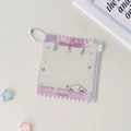 Close-up of a purple transparent PVC badge holder with cute lamb print and white bead chain - Purple Dog