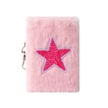 Pink plush mini notebook keychain with a glittering star embroidery and metal hook - Pink Star