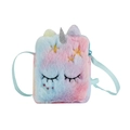 Kids plush unicorn crossbody bag with pink purple blue gradient fur and adjustable strap - Gradient Colorful Unicorn / Tie-Dye Green