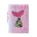 Mini plush notebook keychain with gradient pink purple fur and embroidered fish tail design - Purple Gradient Mermaid Tail