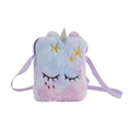 Plush unicorn crossbody purse for kids featuring a blue and pink gradient faux fur design - Blue Pink Gradient Unicorn / Tie-Dye Purple