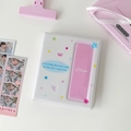 Vertical 4-grid photo album with star patterns and pink interior for photocard storage - White