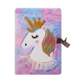 Pink and purple gradient plush unicorn A5 journal with a silver metal lock and key - Tie-dye Purple Unicorn