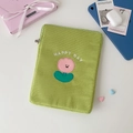 Housse iPad en velours vert avec broderie tulipe et texte Happy Day pour tablette 11 pouces - Fleur Verte