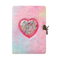 Journal intime A5 en peluche dégradée rose et violet avec cadenas cœur et paillettes - Cœur Coloré Tie-dye