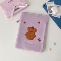 Housse iPad 11 pouces en velours côtelé violet clair avec broderie ours et fleur - Ours Violet