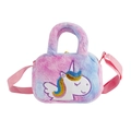 Rainbow plush unicorn crossbody bag for girls with soft fur and embroidery detailing - Pastel Purple Pegasus
