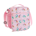 Pink unicorn lunch bag for kids with adjustable shoulder strap and side mesh bottle pocket - Pink