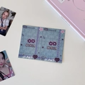 Close-up of denim texture photo card holder with retro star patterns and Y2K aesthetic - Blue Flower Frame