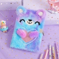 Close-up of plush bear notebook with purple gradient fur and heart lock detail - Purple Multi-color