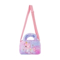 Bolso bandolera de unicornio de peluche degradado lila para niñas con lazo rosa - Tie-Dye Púrpura