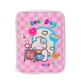 Housse iPad mignonne en cuir PU à damier rose avec lapin et motifs de bonbons - Rose (Lapin à Carreaux)