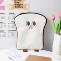 Detail of plush toast tablet sleeve featuring cute cartoon embroidery and small feet - Brown