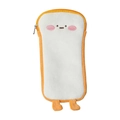 Plush toast bread pencil case with cartoon face and cute small legs on white background - Yellow