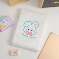 Custodia bianca in peluche per tablet con ricamo a coniglio e cerniera argento - Bianco