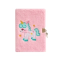 Quaderno A5 in peluche rosa con ricamo unicorno e serratura in metallo per ragazze - Rosa