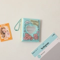 Detail of light blue mini photo album with heart window and cute bear illustration - Green Bear