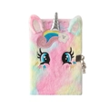 Diario unicorno in peluche arcobaleno con lucchetto e chiavi per bambine con pelliccia colorata - Multicolore Tie-dye