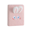 Detail of pink plush A5 binder showing a cute cartoon rabbit face and long 3D ears - Pink Rabbit Cover (Excluding Inner Pages)