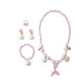 Kids mermaid jewelry set with colorful pearls, seashell pendants and pink fishtail necklace - 5-Piece Set Pink (Necklace + Bracelet + 2 Earrings + Ring)