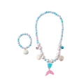 Détail de parure bijoux sirène avec perles dégradées et breloques de coquillages - Ensemble Bleu Deux Pièces (collier + Bracelet)