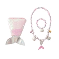 Kids mermaid jewelry set with sequins handbag beaded necklace and bracelet - 3-Piece Set Pink (Bracelet + Necklace + Mermaid Bag)