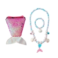 Parure bijoux sirène enfant avec collier bracelet perles et porte-monnaie à paillettes - Ensemble 3 Pièces Bleu (bracelet + Collier + Pendentif Queue De Poisson)