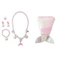 Kids mermaid jewelry set with necklace bracelet shell earrings and sequin coin purse - 6-Piece Set Pink (Necklace + Bracelet + 2 Earrings + Ring + Mermaid Bag)