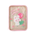 Pink cute bunny PVC transparent tablet sleeve with floral illustrations for 11 inch iPad - Pink Bunny Style (Fits 9.7-11 Inch iPad)