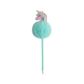 Detail eines Einhorn-Kugelschreibers mit mintgrünem Plüschbommel und Regenbogenmähne - Grün