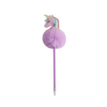 Cute purple unicorn pen with a soft fluffy pom-pom and colorful mane for school kids - Purple