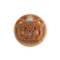 Detail of cute brown plush bear head with embroidery and blue party hat decoration - Brown Bear