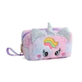 Einhorn-Plüschkosmetiktasche mit buntem Farbverlauf und glitzerndem 3D-Horn - Lila