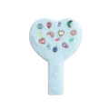 Detail of light blue plush heart hand mirror with colorful gemstone decorations - Blue