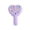 Detail of purple plush heart hand mirror with colorful rhinestones and soft fur texture - Purple