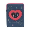Funda iPad 11 pulgadas denim con corazón de felpa, strass y frase Love you forever - Corazón Azul Oscuro