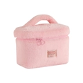 Neceser de felpa rosa con textura de piel sintética suave y asa para el viaje - Rosa