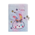 Detail of A5 fluffy rabbit journal with soft plush texture, lock and metal key - Tie-Dye Purple