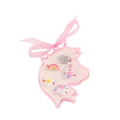 Detail of five cute unicorn and rainbow adjustable rings set on pink decorative display - Rainbow-Unicorn