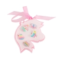 5-piece adjustable cartoon ring set for girls featuring mermaid and unicorn in pink tray - Mermaid-Unicorn