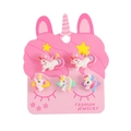 Detailed view of 5-piece cartoon unicorn hair tie set with pink glitter on display card - Running Unicorn (FS02)