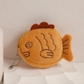 Detail of cute fish-shaped plush coin purse with embroidery and metal zipper closure - Brown