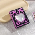Detail of 3-inch PVC photo album with heart cutout, cute cat paw and bow design - Black Red