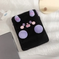Detail of black plush tablet sleeve with cute cartoon devil embroidery and purple horns - Suitable For 9.7-11 Inch iPad / Purple
