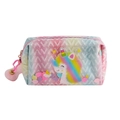 Astuccio unicorno sfumato arcobaleno con paillettes e portachiavi a pompon rosa - Rosa