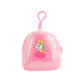 Pink sequin unicorn mini coin purse with crown and pink plastic lobster clasp hanger - Pink