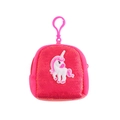 Detailed view of magenta sequin unicorn coin purse with plush back and plastic hook - Rose Red