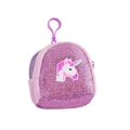 Detail of purple sequin unicorn mini pouch with plush back and plastic clip hanger - Purple