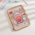 Detailed view of cute cartoon tablet sleeve featuring pink bear patterns and mesh pockets - Brown / 11"