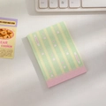 Close-up of cute cartoon sticky notes with rabbit patterns and Korean text on a desk - Green Stripes
